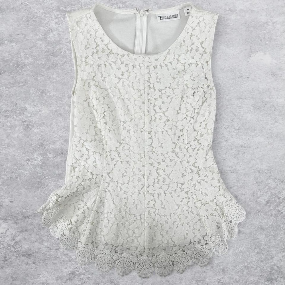 7th Avenue Design Studio NY&Co‎ White Floral Lace Peplum Top Sleeveless XS